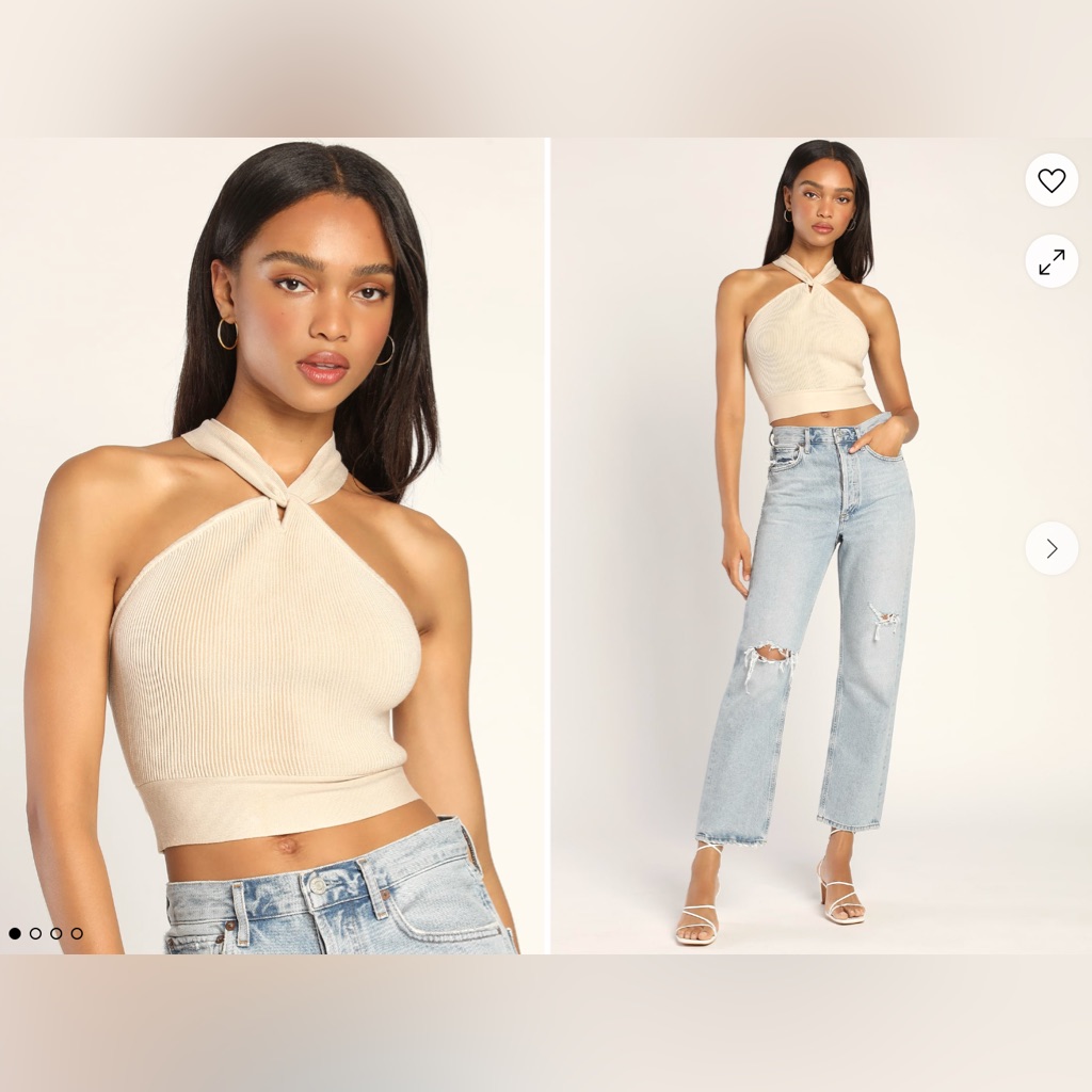 Lulus | Back To Style Beige Ribbed Cropped Backless Halter Top